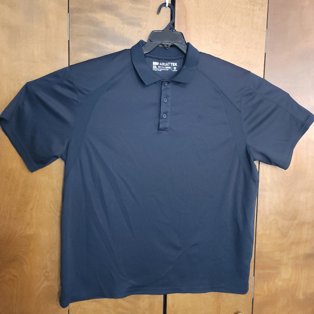 D79 Ariat Tek Heat Series Mens XXL Black Short Sleeve Performance Polo Shirt